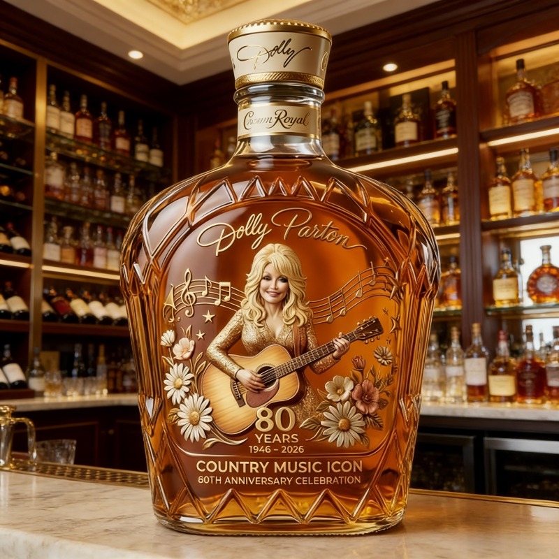 Glass Decanter Whiskey - ドリー・パートン プレミアムカントリーミュージックテーマ ウィスキーデキャンタ、手作りの透明ガラス製リキュールボトル（ギターと花柄のレリーフ付き）