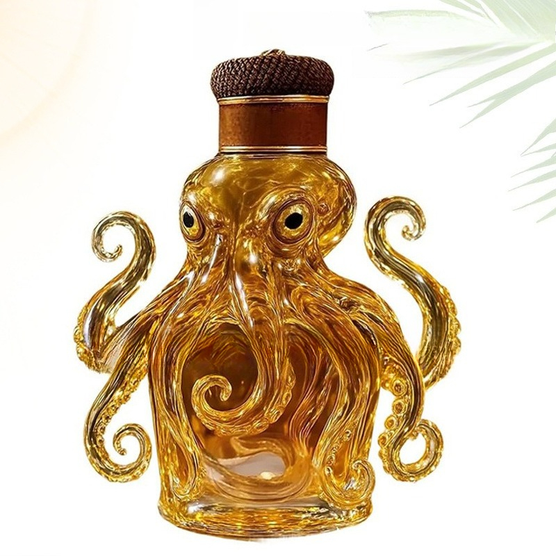 Glass Decanter Whiskey - 3D彫刻タコ型ウイスキーデカンターガラスボトルホームバー装飾卓上飾りオーシャンテーマ彫刻酒類収納容器