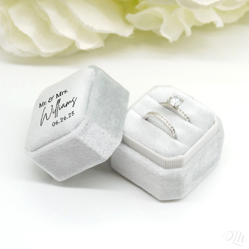 Velvet Jewelry Box - パーソナライズされた結婚指輪ボックス正方形ベルベットリングボックスダブルリングボックスカスタム結婚指輪ボックス婚約指輪ボックス