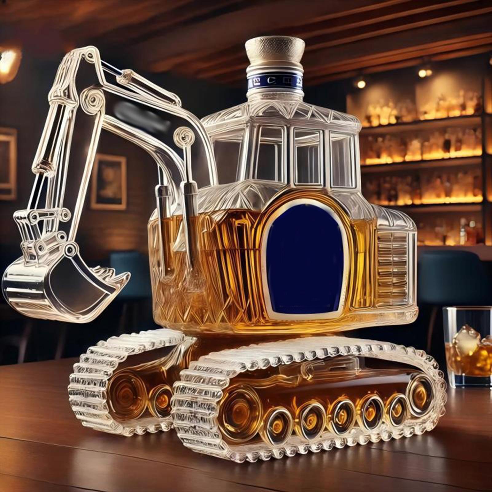 Glass Decanter Whiskey - ヘビーデューティー掘削機型ウイスキーデキャンタ、プレミアムな職人技によるギフト、建設業者、コレクター、ウイスキー愛好家向け、ユニークなバーウェア用品