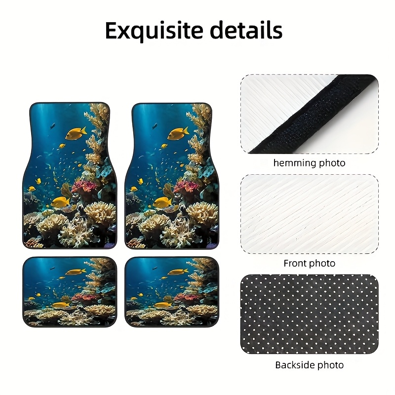 Luxury Lifestyle Beauty - 4 個のユニバーサル美しい水中世界海洋生物スタイルパターンカーマット | ポリエステル繊維、前後部使用に適しています。