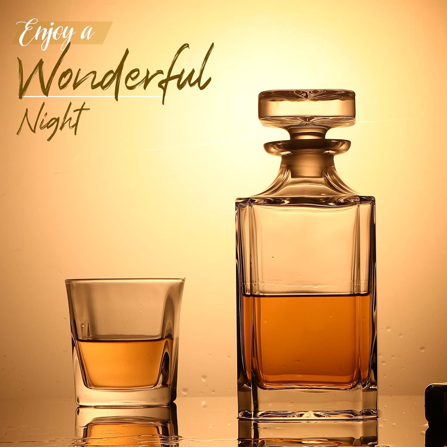 Glass Decanter Whiskey - ウイスキー用ガラスデカンター,ワイン,バーボン,ブランデー,酒,ジュース,水,うがい薬に適しています,25.4オンス,750ml