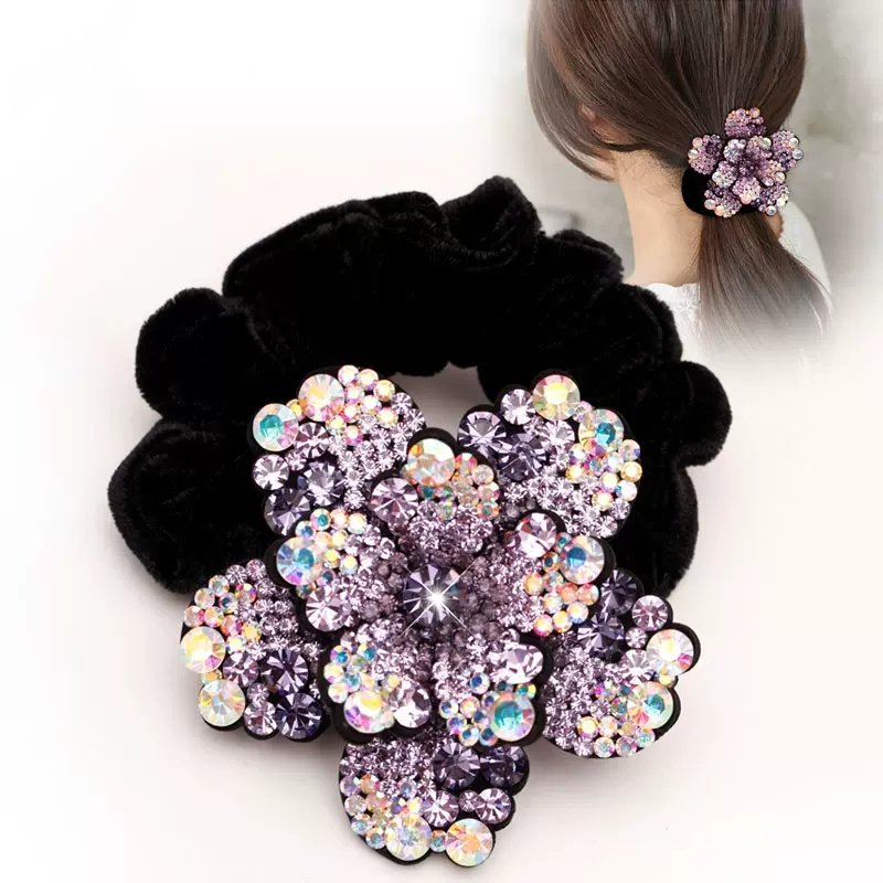 女性ラインストーンシュシュベルベット弾性ヘアバンド花のヘアロ - Velvet Jewelry Box のレビューと価格