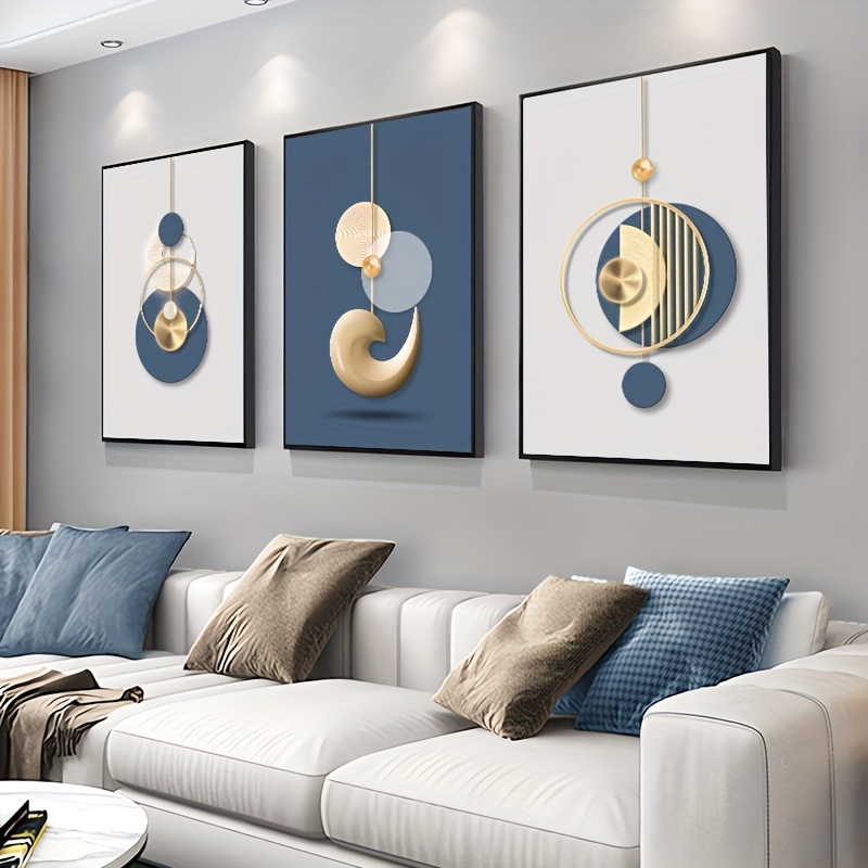3 個のモダンなウォールアート絵画ゴールデンブルーポスター高 - Luxury Lifestyle Furniture のレビューと価格