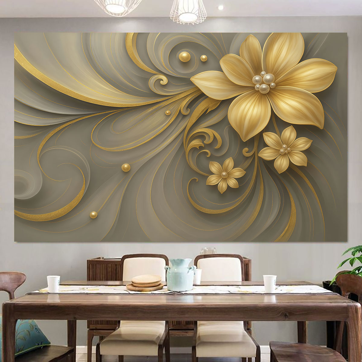 1pc ライト高級ゴールドフラワーパールレリーフ円形フラット - Luxury Lifestyle Furniture のレビューと価格