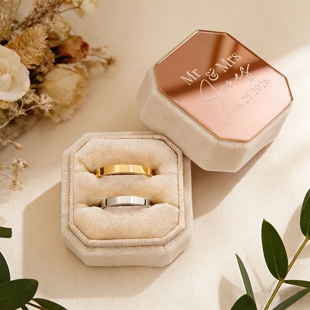 パーソナライズされた八角形ベルベットリングボックス、結婚式用 - Velvet Jewelry Box のレビューと価格