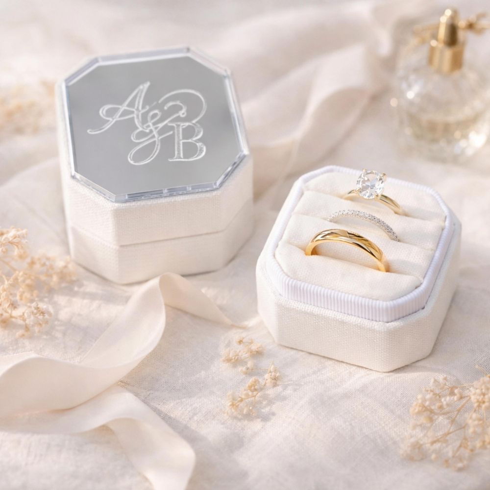 パーソナライズされた八角形ベルベットリングボックス、結婚式用 - Velvet Jewelry Box のレビューと価格