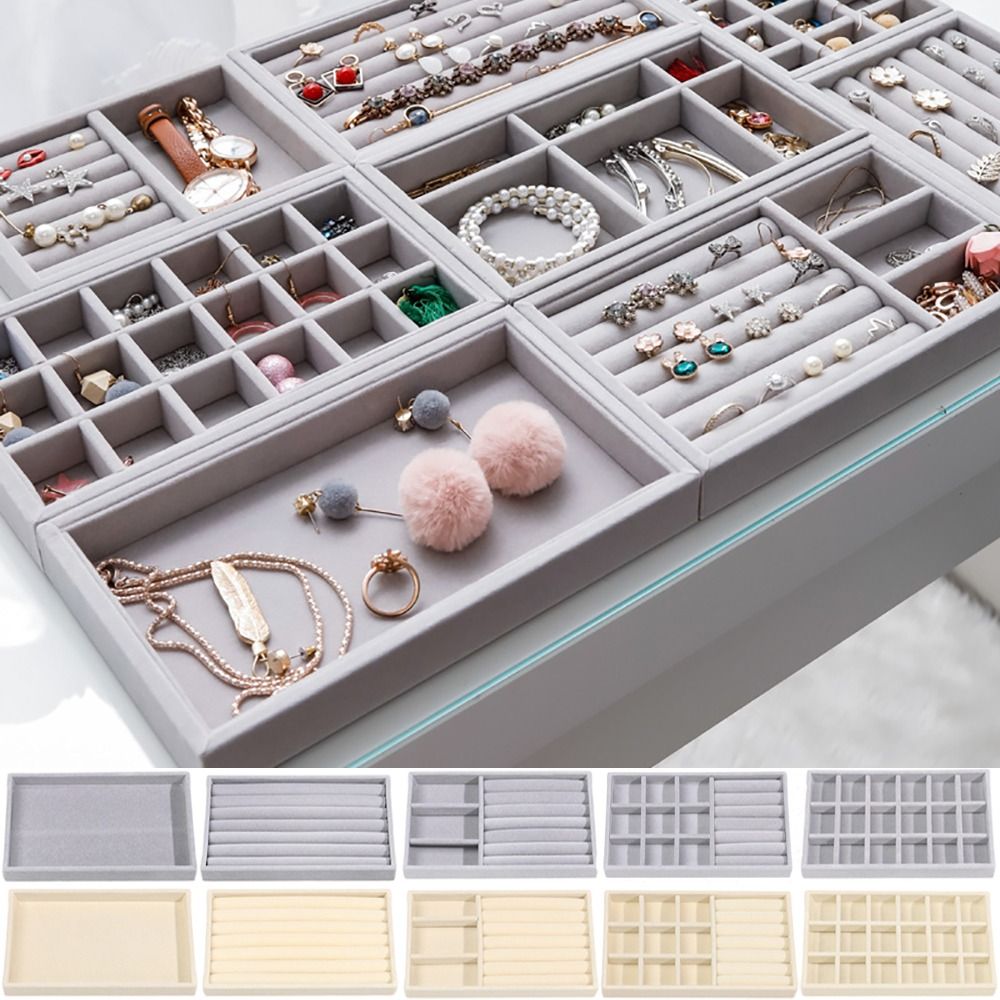 オーガナイザーボックス 積み重ね可能なベルベットジュエリー収 - Velvet Jewelry Box のレビューと価格