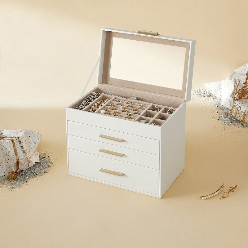 アップグレードされた4層ジュエリー収納ボックス、ガラス蓋と3 - Velvet Jewelry Box のレビューと価格