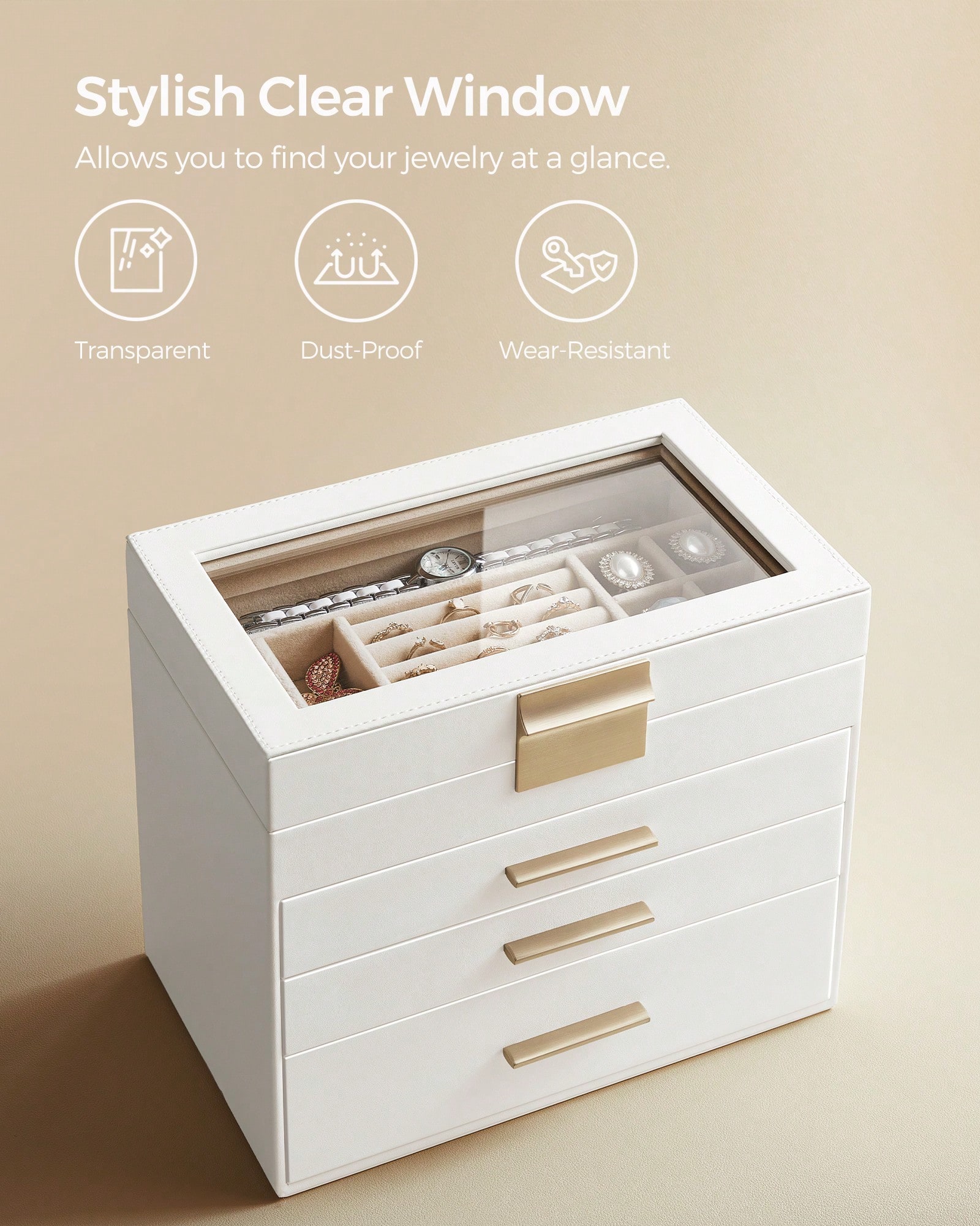 アップグレードされた4層ジュエリー収納ボックス、ガラス蓋と3 - Velvet Jewelry Box のレビューと価格
